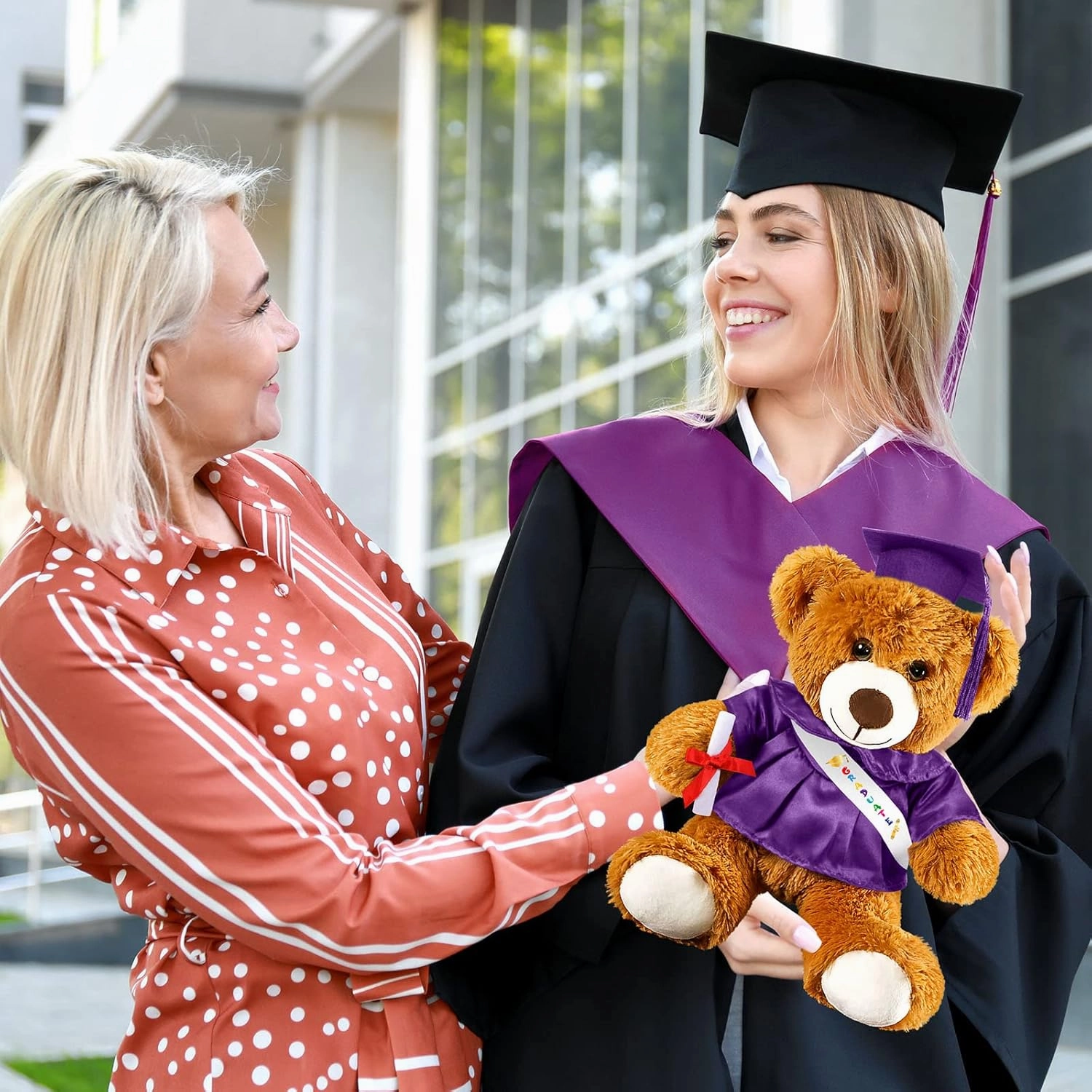 Sotiff 2 Pcs Graduation Bear Plush Stuffed Toy Bear Graduation Gifts Doll Stuffed with Grad Cap for Preschool Kindergarten College Gift(14 Inch,Brown, Purple)