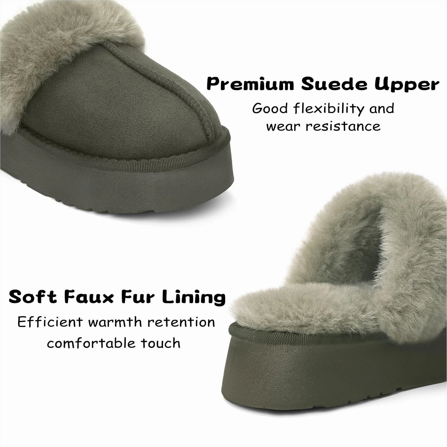 SOULROSE Women's Fuzzy Memory Foam Slippers Disquette Platform Fuzzy Comfy Cozy House Bedroom Indoor Outdoor Slippers Shoes with Non-Slip Sole Womens Gift Slippers