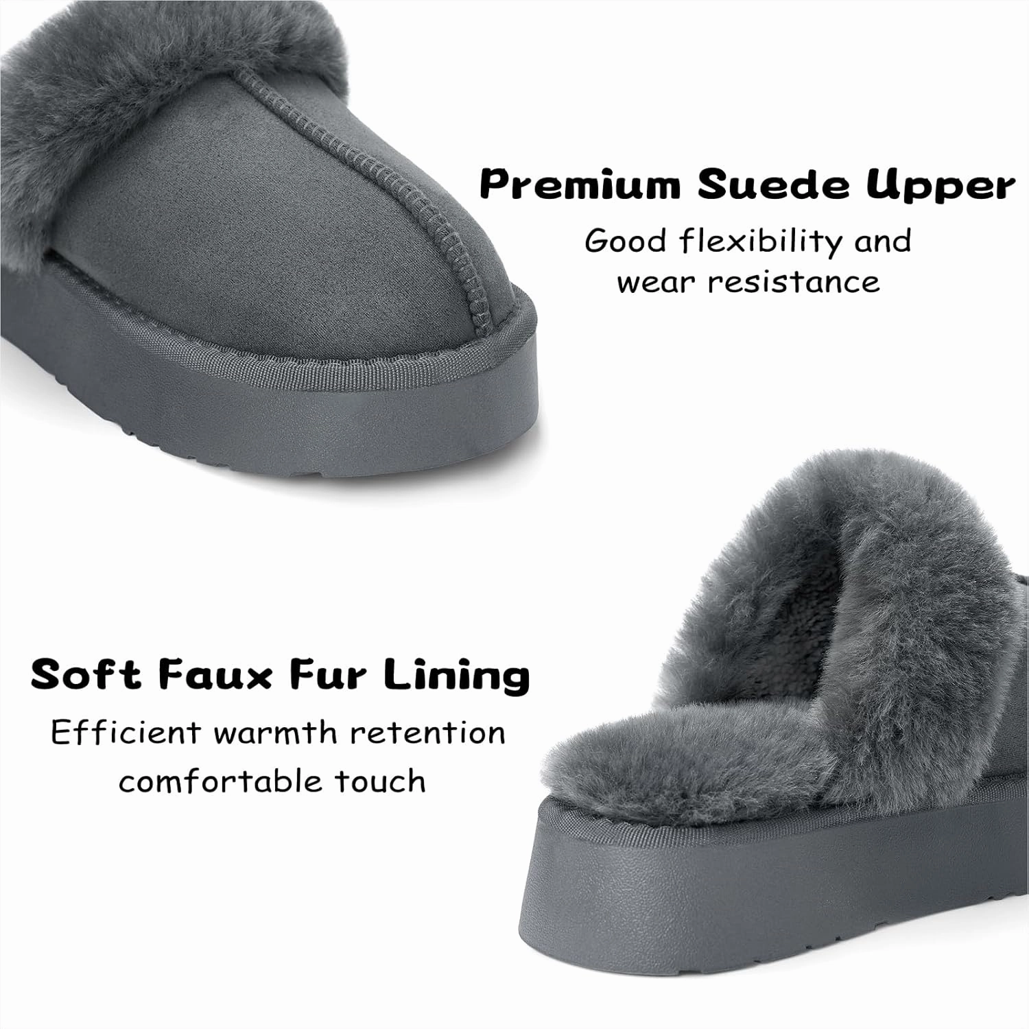 SOULROSE Women's Fuzzy Memory Foam Slippers Disquette Platform Fuzzy Comfy Cozy House Bedroom Indoor Outdoor Slippers Shoes with Non-Slip Sole Womens Gift Slippers
