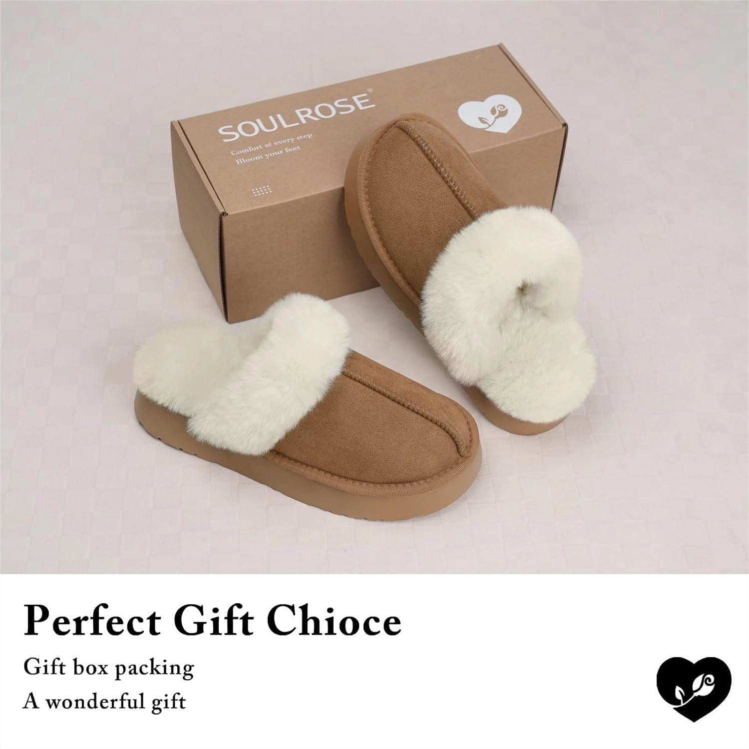 SOULROSE Women's Fuzzy Memory Foam Slippers Disquette Platform Fuzzy Comfy Cozy House Bedroom Indoor Outdoor Slippers Shoes with Non-Slip Sole Womens Gift Slippers
