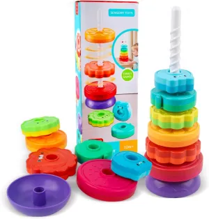 Spinning Stacking Toys for Babies 12  Month Rainbow Ring Flowers Animals Fruits Theme Stacker ABS Toys for Toddlers 1-3 Montessori Educational Learning Sensory Toy,Stacking Toy for Kids