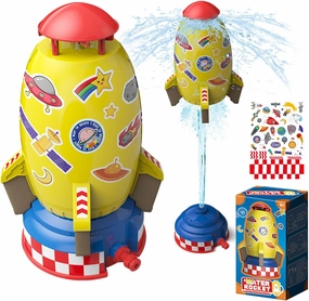Sprinkler Rocket Toys for Kids Launcher Outdoor 360-Degree Rotation Summer Garden Lawns Water Spray for Boys and Girls 3-12 Year Old Gifts (Yellow Rocket)