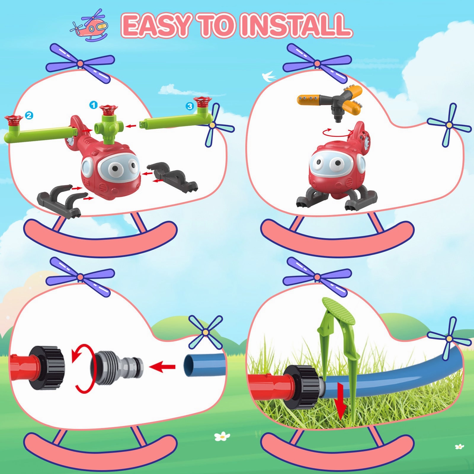Sprinklers Toy Garden Toddlers, Hose Baseball 4 Outdoor Backyard Yard Ball Water Toy To Water 1 Helicopter Attaches Summer Sprinkler Exclusive savings Game, T For In For Ergonomic And Set Kids Pool