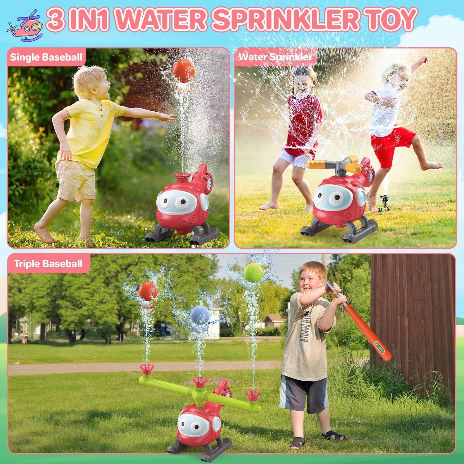 Sprinklers Toy Garden Toddlers, Hose Baseball 4 Outdoor Backyard Yard Ball Water Toy To Water 1 Helicopter Attaches Summer Sprinkler Exclusive savings Game, T For In For Ergonomic And Set Kids Pool