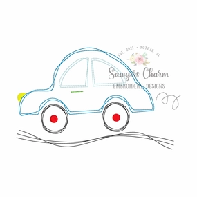 Squiggly car bean stitch machine embroidery design file, quick stitch, vintage stitch, transportation, road, scribble