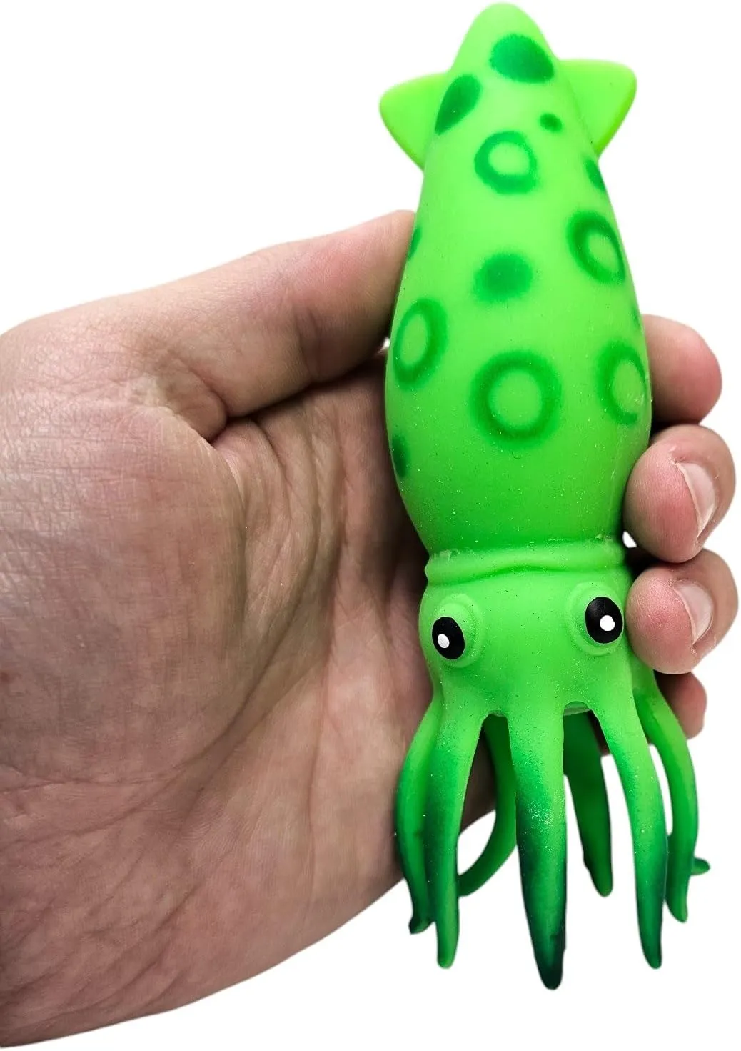 Squish and Stretch Squid (8 Pack) (6 Inch) Rubber Squeeze Fidget Toy Includes Green, Pink, Yellow, and Blue (8)