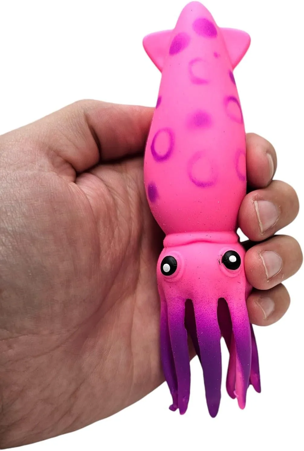 Squish and Stretch Squid (8 Pack) (6 Inch) Rubber Squeeze Fidget Toy Includes Green, Pink, Yellow, and Blue (8)