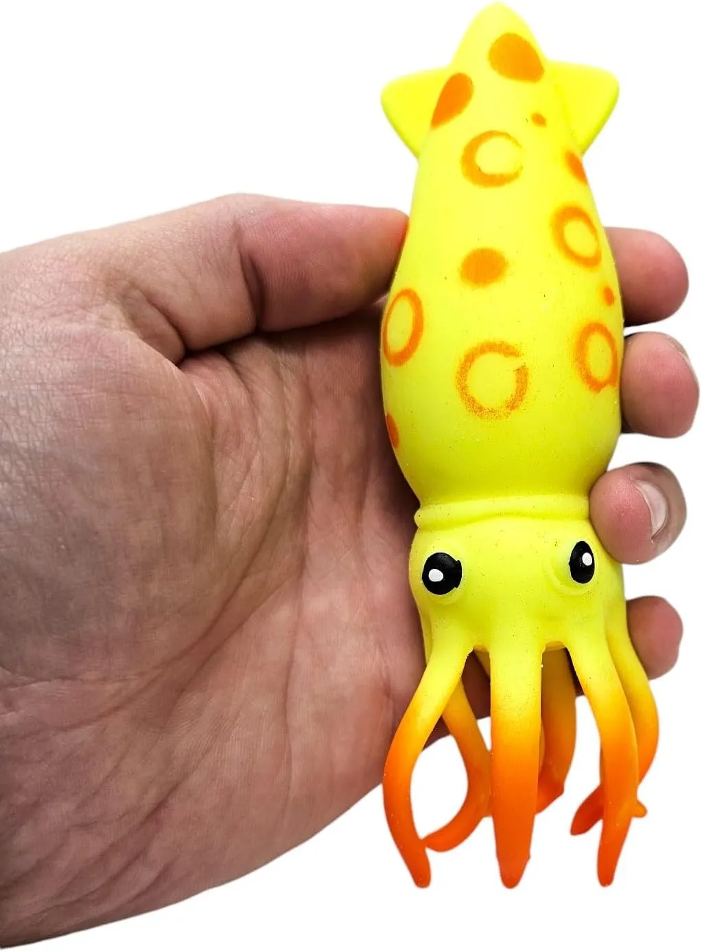 Squish and Stretch Squid (8 Pack) (6 Inch) Rubber Squeeze Fidget Toy Includes Green, Pink, Yellow, and Blue (8)