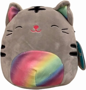 Squishmallow Official Kellytoy Plush Wildlife Zoo Squad Squishy Soft Plush Toy Animals (Grey/Rainbow, Tally Tabby Cat, 8 Inch)