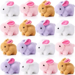 Sratte 16 Pcs Bunny Stuffed Animal Bulk 4.7 Inch Small Plush Rabbit Keychains Detachable Bunny Party Favors Plushies Gifts for Birthday Baby Shower Basket Stuffers Decorations(Simple)