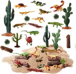 Sratte 26 Pcs Desert Animals Figures Diorama Kit, Reptiles Toys Lizard Snake Cactus Model Toys Desert Project Diorama Supplies for Back to School Gift Educational Learning Birthday Gift