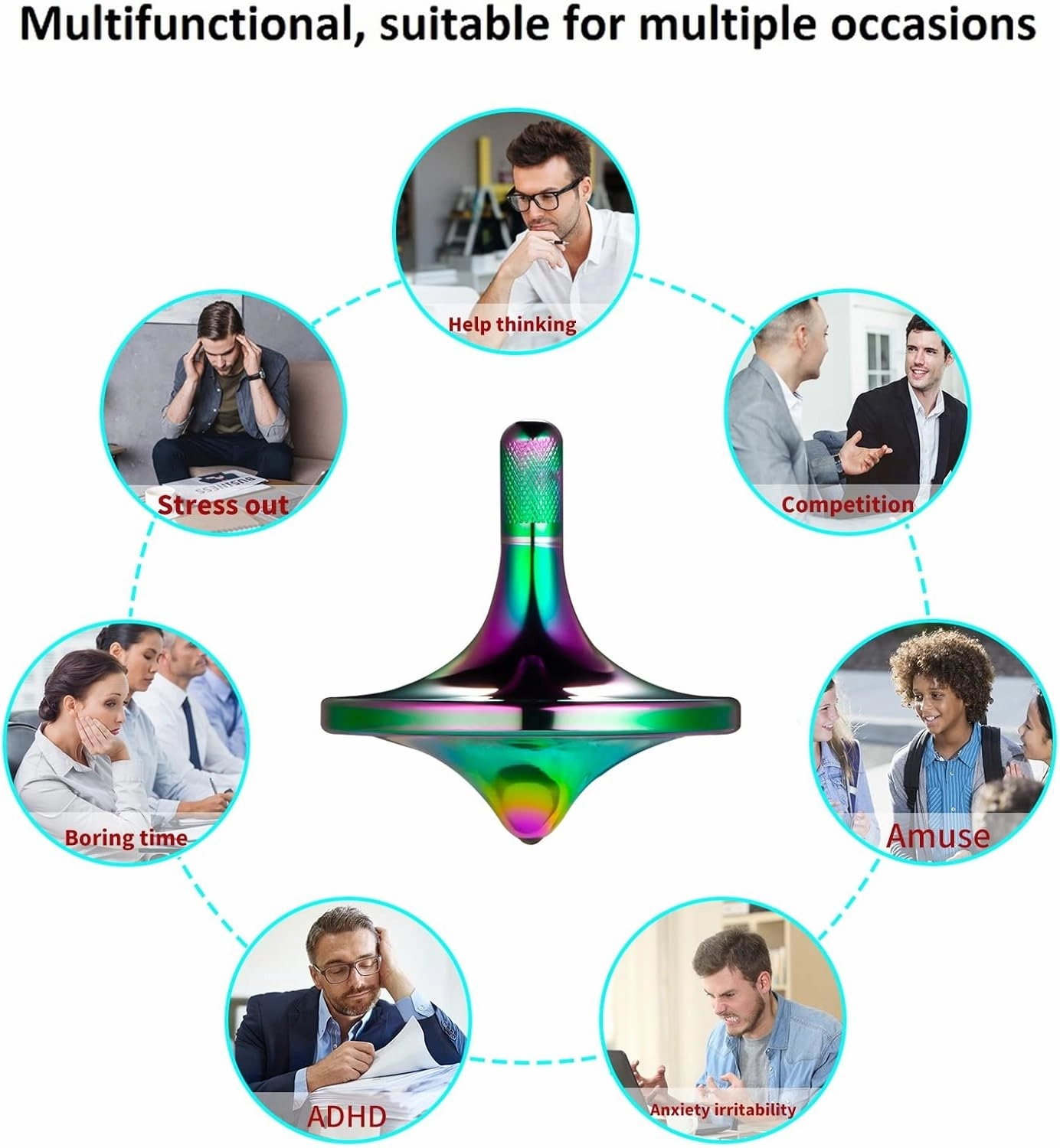 Stainless Steel Spinning Top, Premium Exquisite Well Made Metal Desk EDC Toys, Spin Long Time Perfect Balance, Help Relieve Stress, Anxiety (Colorful 3PCS / Small   Medium   Large)