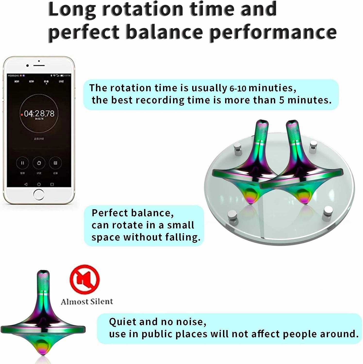 Stainless Steel Spinning Top, Premium Exquisite Well Made Metal Desk EDC Toys, Spin Long Time Perfect Balance, Help Relieve Stress, Anxiety (Colorful 3PCS / Small   Medium   Large)