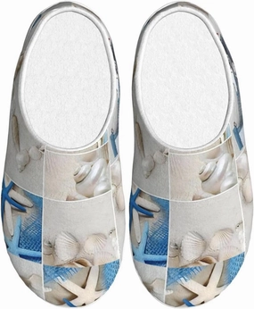 Starfish And Lighthouse Slippers With Fluffy Soft Warm For Women, Flannel Slippers Cozy Plush Indoor Outdoor, Size 5-5.5