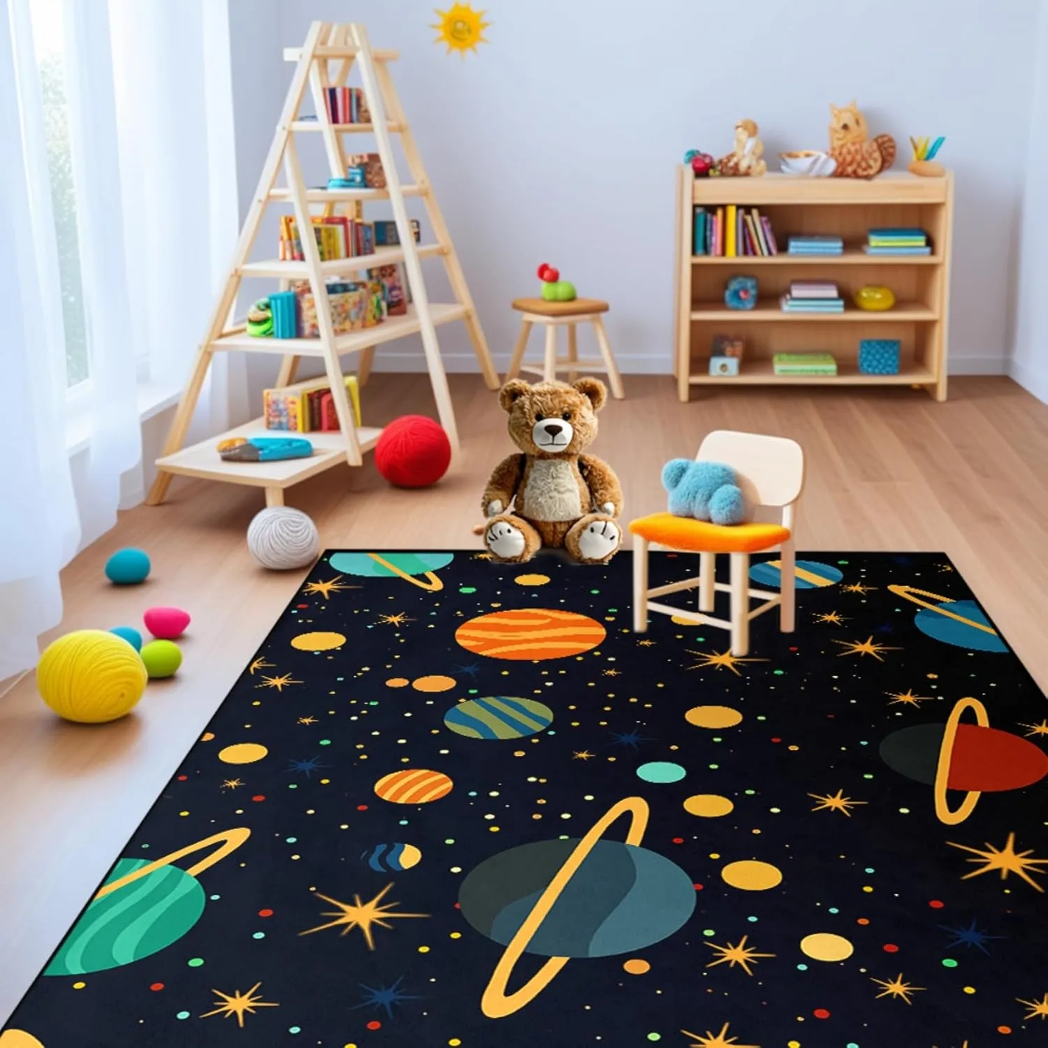 Starry Sky Rug - Space Rug for Kids Room Solar System Carpet for Boys Girls Bedroom Galaxy Starry Sky Area Carpet Black Universe Themed Mats, 3x4 Feet