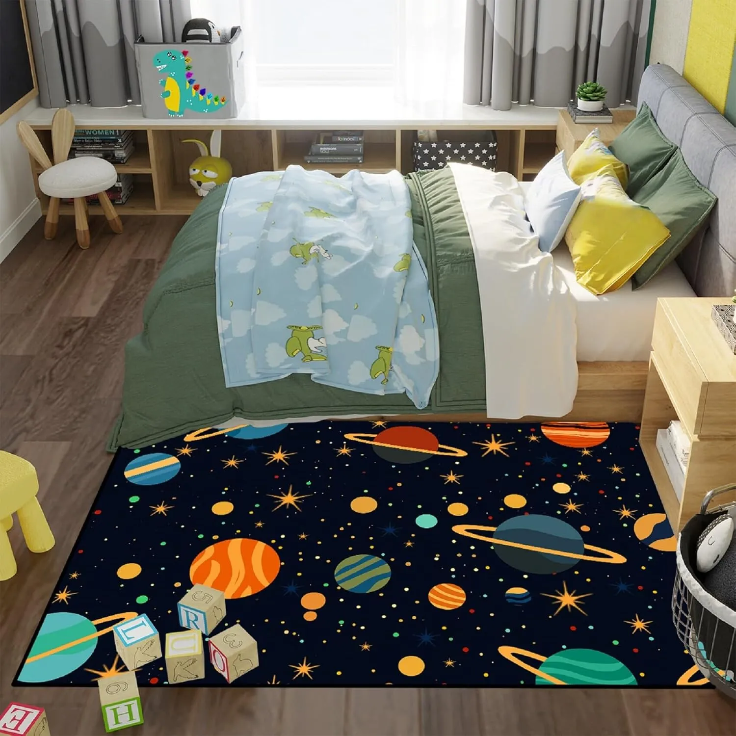 Starry Sky Rug - Space Rug for Kids Room Solar System Carpet for Boys Girls Bedroom Galaxy Starry Sky Area Carpet Black Universe Themed Mats, 3x4 Feet