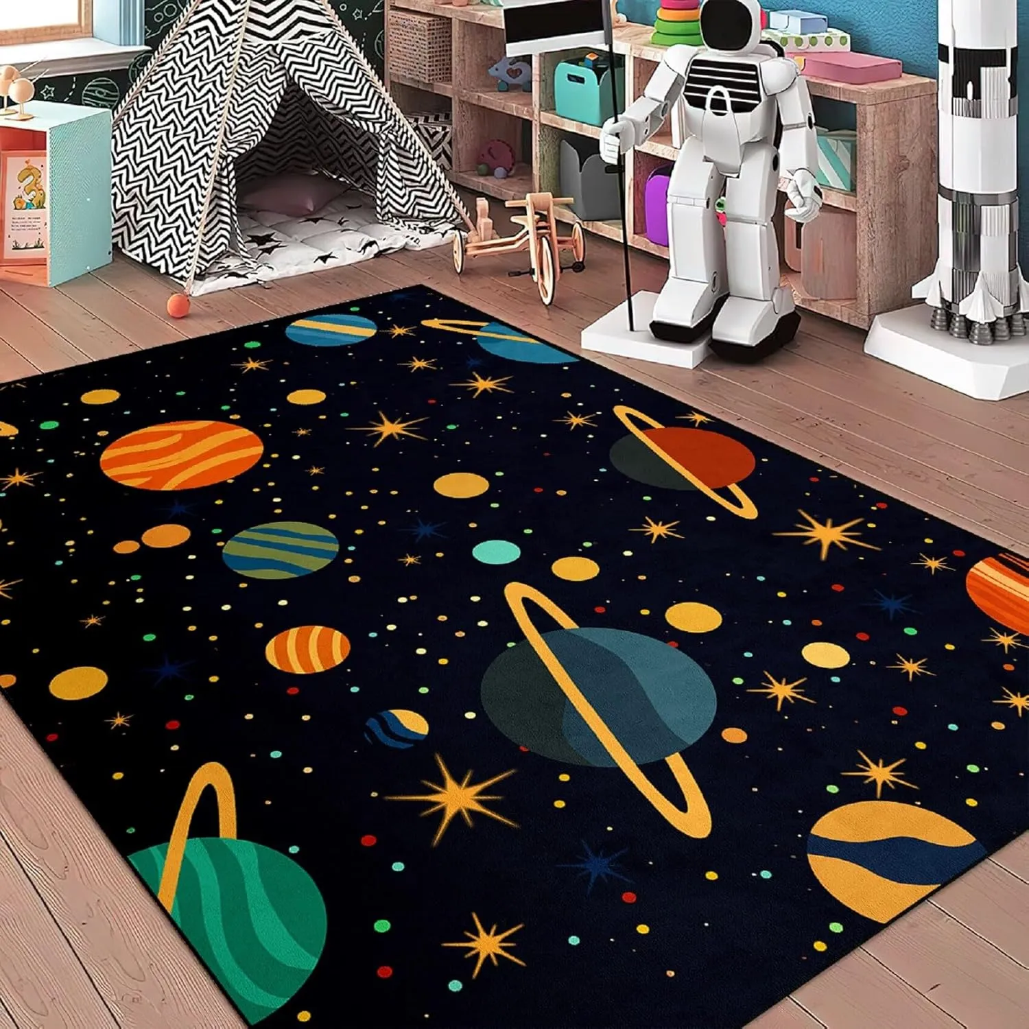 Starry Sky Rug - Space Rug for Kids Room Solar System Carpet for Boys Girls Bedroom Galaxy Starry Sky Area Carpet Black Universe Themed Mats, 3x4 Feet