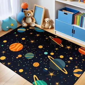 Starry Sky Rug - Space Rug for Kids Room Solar System Carpet for Boys Girls Bedroom Galaxy Starry Sky Area Carpet Black Universe Themed Mats, 3x4 Feet