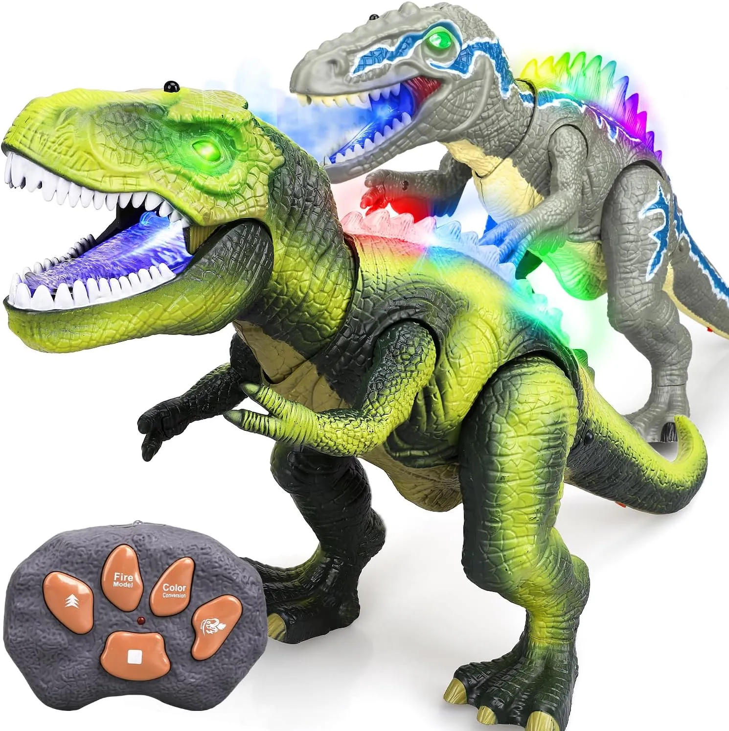 STEAM Life LED Light Up Dinosaur Toys - Remote Control Velociraptor & T-Rex Dinosaurs for Kids 3-12