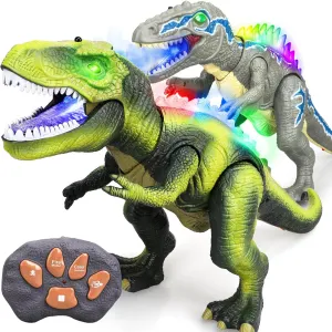 STEAM Life LED Light Up Dinosaur Toys - Remote Control Velociraptor & T-Rex Dinosaurs for Kids 3-12