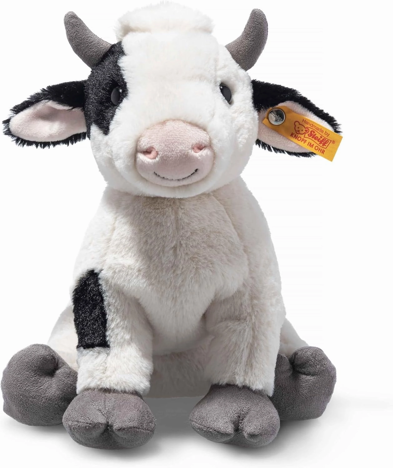 Steiff Cobb Cow Plush Toy, Plush Farm Animal, Premium Stuffed Animal Cow for Kids (Black & White, 9")