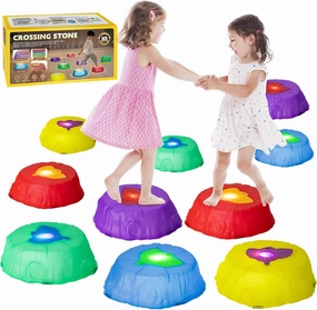 Stepping Stones for Kids, 10 Lighting Non-Slip Balance Stones for Toddlers Age 4-6 up to 70 LBS, Indoor & Outdoor Toy Gift for Boys Girls, Promoting Coordination & Motor Skills