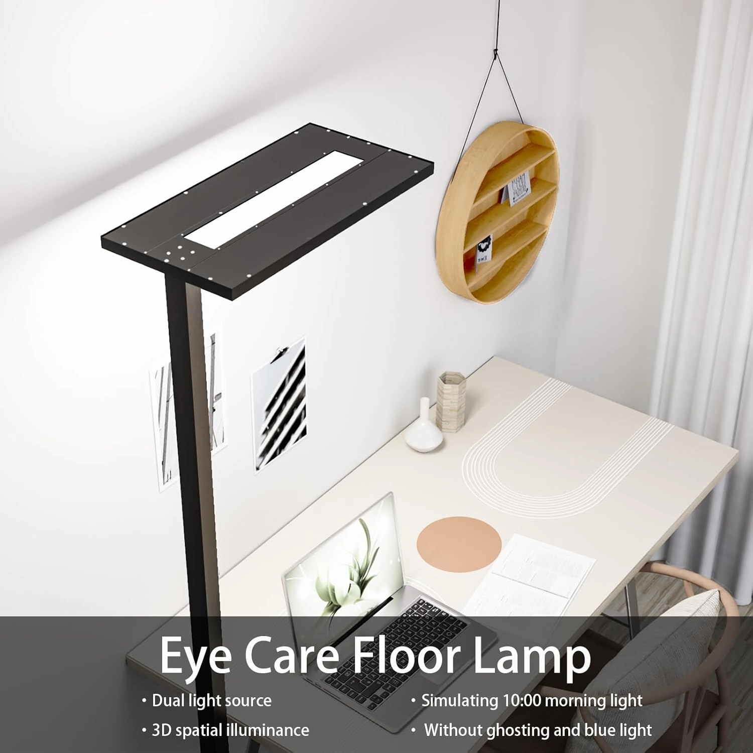 STERREN Eye-Care Led Floor Lamp,76" Tall Office Floor Lamp, 100W Black Modern Free-Standing Lamp,10500LM Bright Reading Lamp for Study Room,Living Room,Meeting Room,4000K