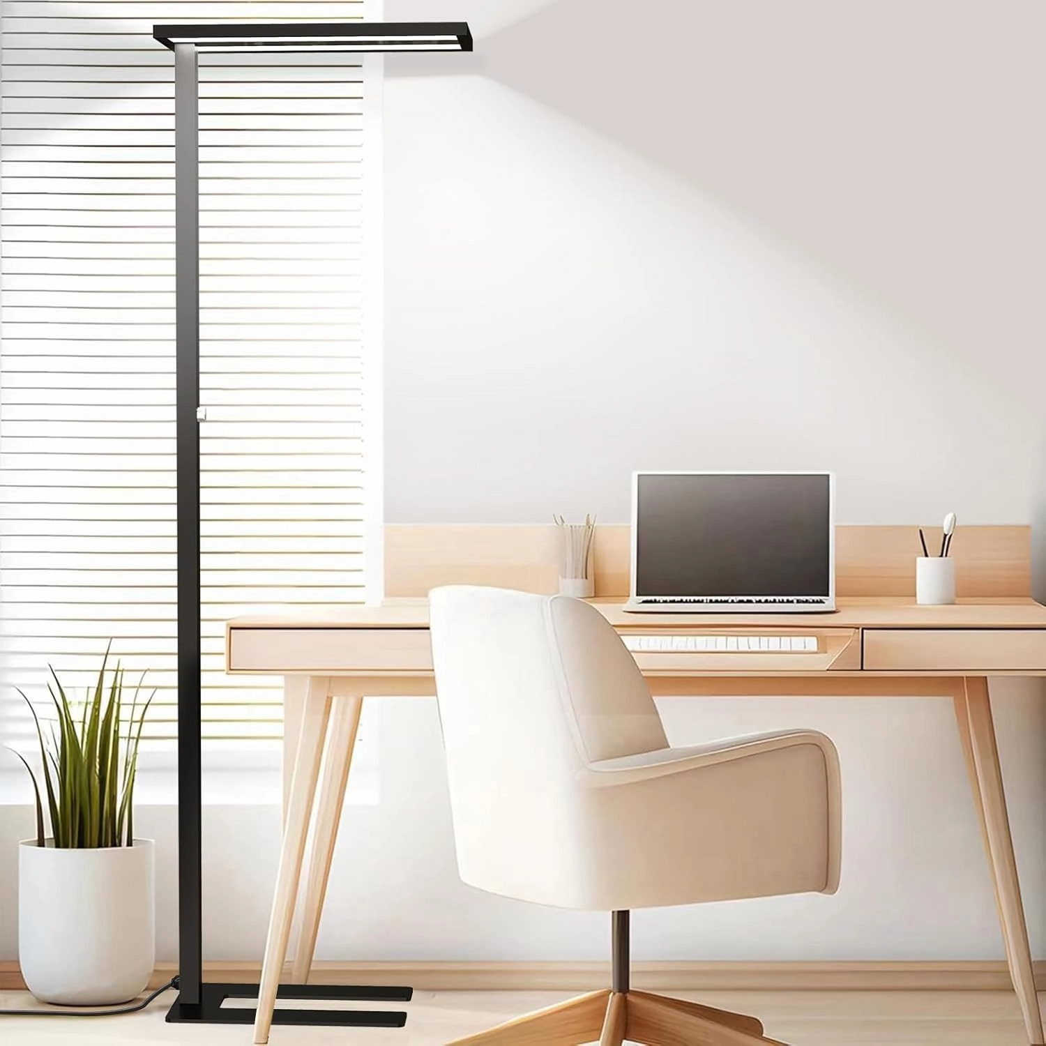 STERREN Eye-Care Led Floor Lamp,76" Tall Office Floor Lamp, 100W Black Modern Free-Standing Lamp,10500LM Bright Reading Lamp for Study Room,Living Room,Meeting Room,4000K