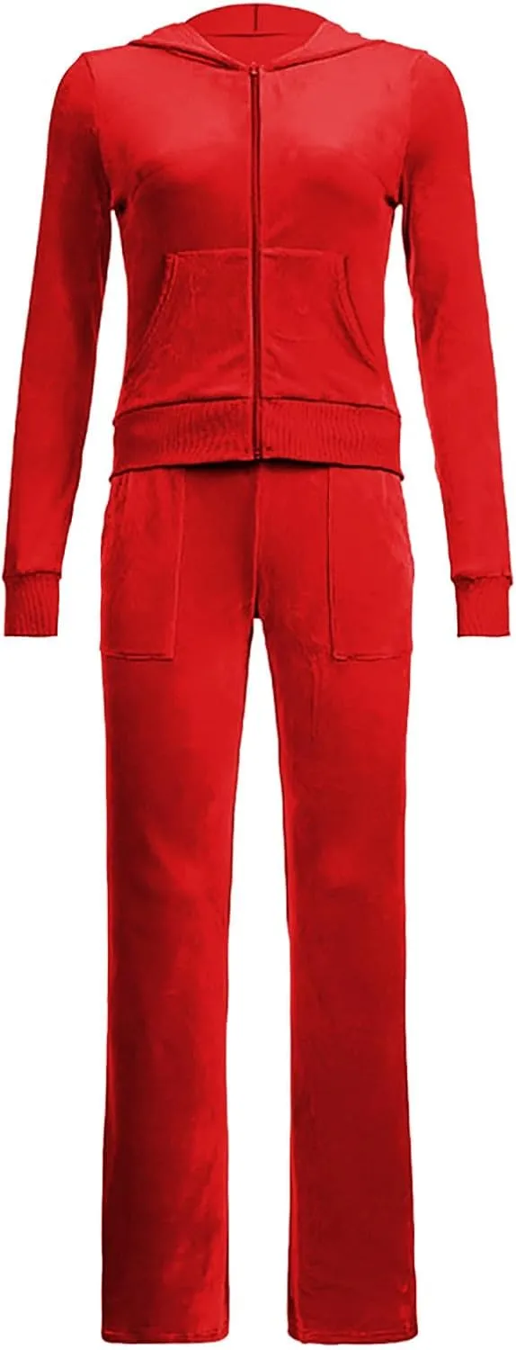 Stessotudo Lounge Sets for Women Zip Up Casual 2 Piece Pant Sets Long Sleeve Hooded Sweatshirts Comfy Velvet Fashion Outfits