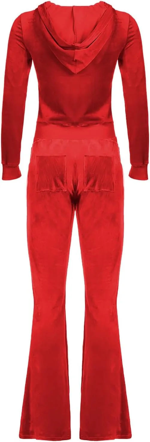 Stessotudo Lounge Sets for Women Zip Up Casual 2 Piece Pant Sets Long Sleeve Hooded Sweatshirts Comfy Velvet Fashion Outfits