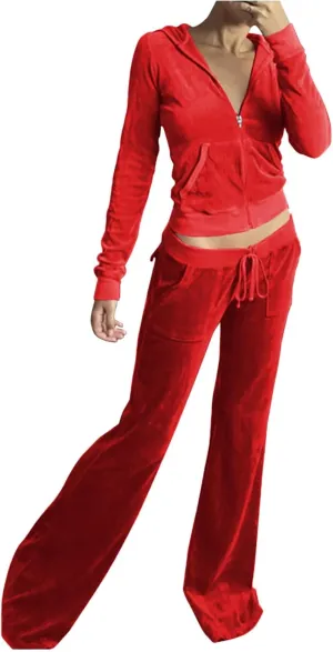 Stessotudo Lounge Sets for Women Zip Up Casual 2 Piece Pant Sets Long Sleeve Hooded Sweatshirts Comfy Velvet Fashion Outfits