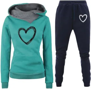 Stessotudo Track Suits for Women Trendy Two Piece Pants Sets Heart Print Cute Hoodies Long Sleeve Pullover Casual Sweatsuits
