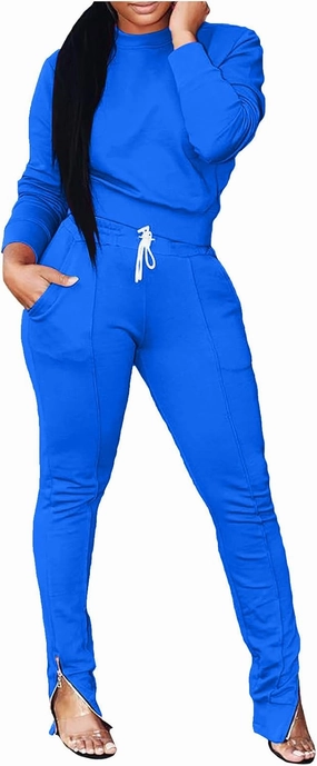 Stessotudo Women’s Two Piece Outfits Casual Solid Jogger Pant Sets with Pocket Long Sleeve Sweatshirt Trendy Comfy Loungewear