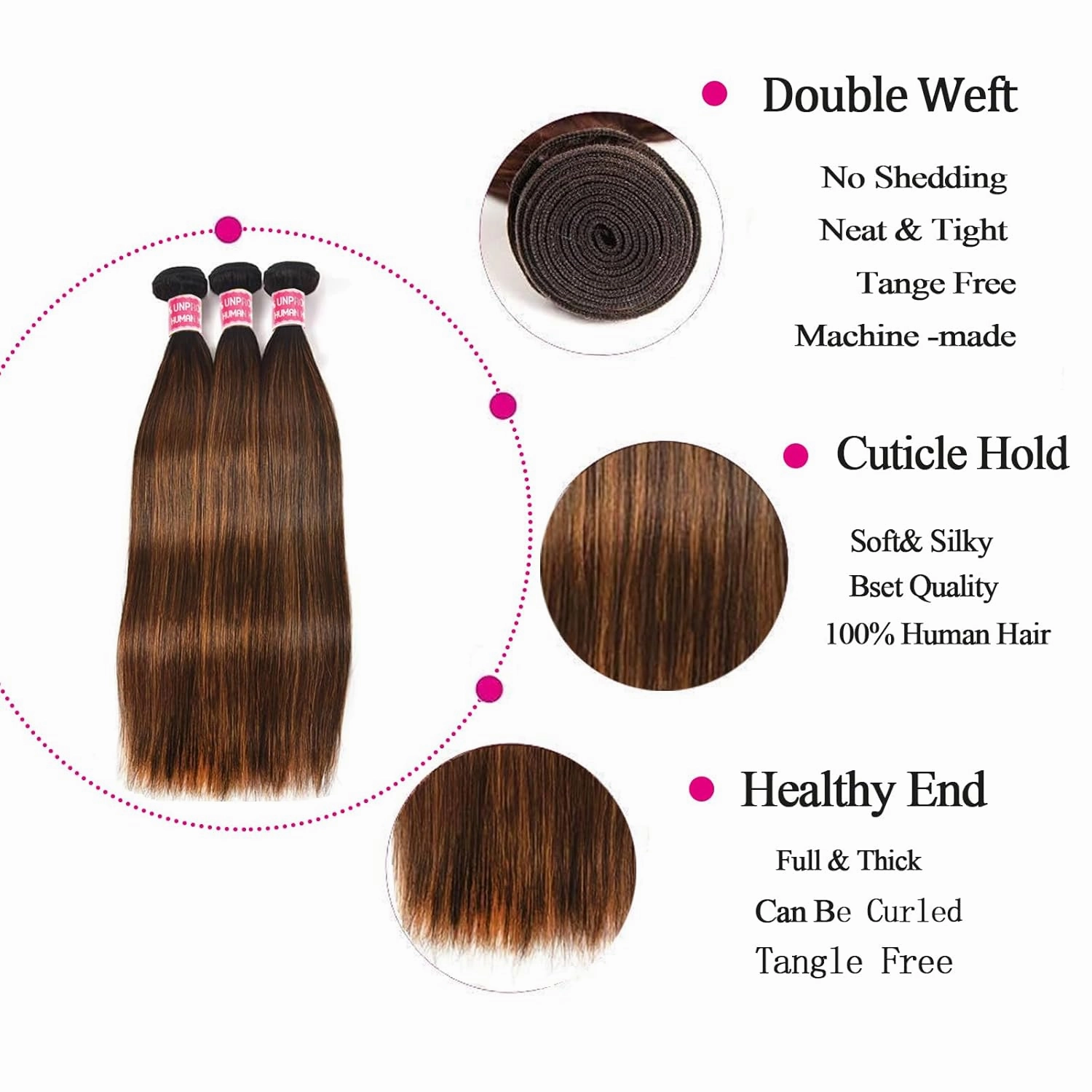 Straight Bundles with 4x4 Closure Human Hair HD Lace Free Part, Soft & Glossy Ombre Colored 1b/30 Balayage Black And Highlight Brown Human Hair Bundles with Closure 16 18 20 16inch