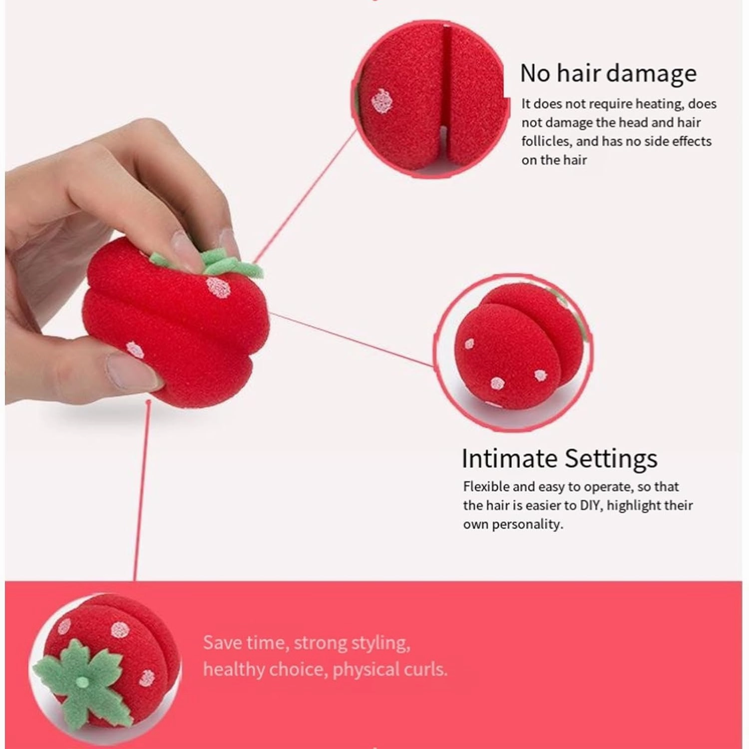 Strawberry Heatless Curlers,Strawberry Heatless Curlersstrawberry Foam Curlers For Hair To Sleeping,Sponge Strawberry Shape Magic Hair Curlers,Overnight Strawberry Rollers Hair Curlers (Red, 12PCS)