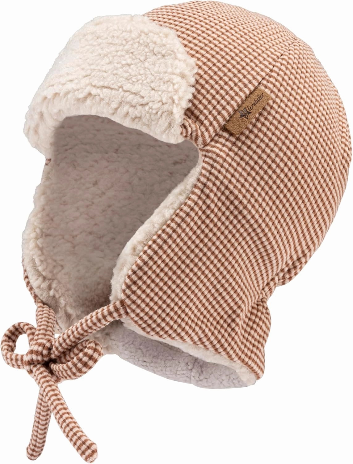Striped rib fabric aviator hat and teddy plush, Multicolored