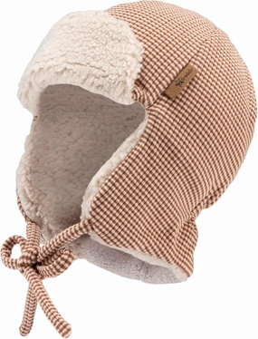 Striped rib fabric aviator hat and teddy plush, Multicolored