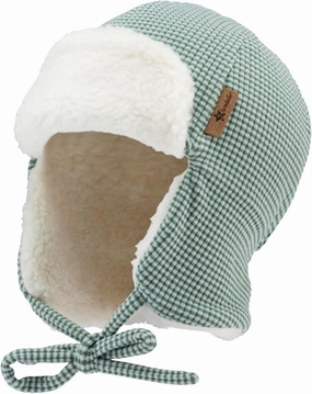 Striped rib fabric aviator hat and teddy plush, Striped