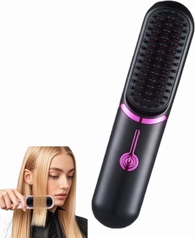 Styluse Hair Straightener, 2 in 1 Cordless Hair Straightener and Curler, Styluse Portable Hairs Straighteners Brush, Mini Hairs Straighteners, USB Rechargeable, Smooth, Frizz-Free (Black)