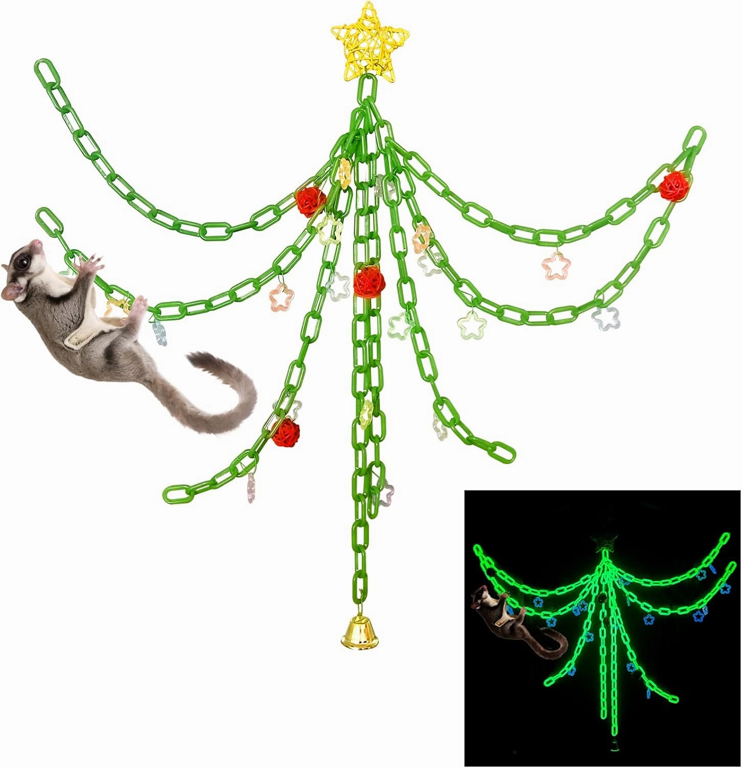 Sugar Glider Hanging Climbing Toys - Glow in the Dark Swing, Hamster and Rat Accessories for Exercising, Jungle Exploration, Cage Climbing