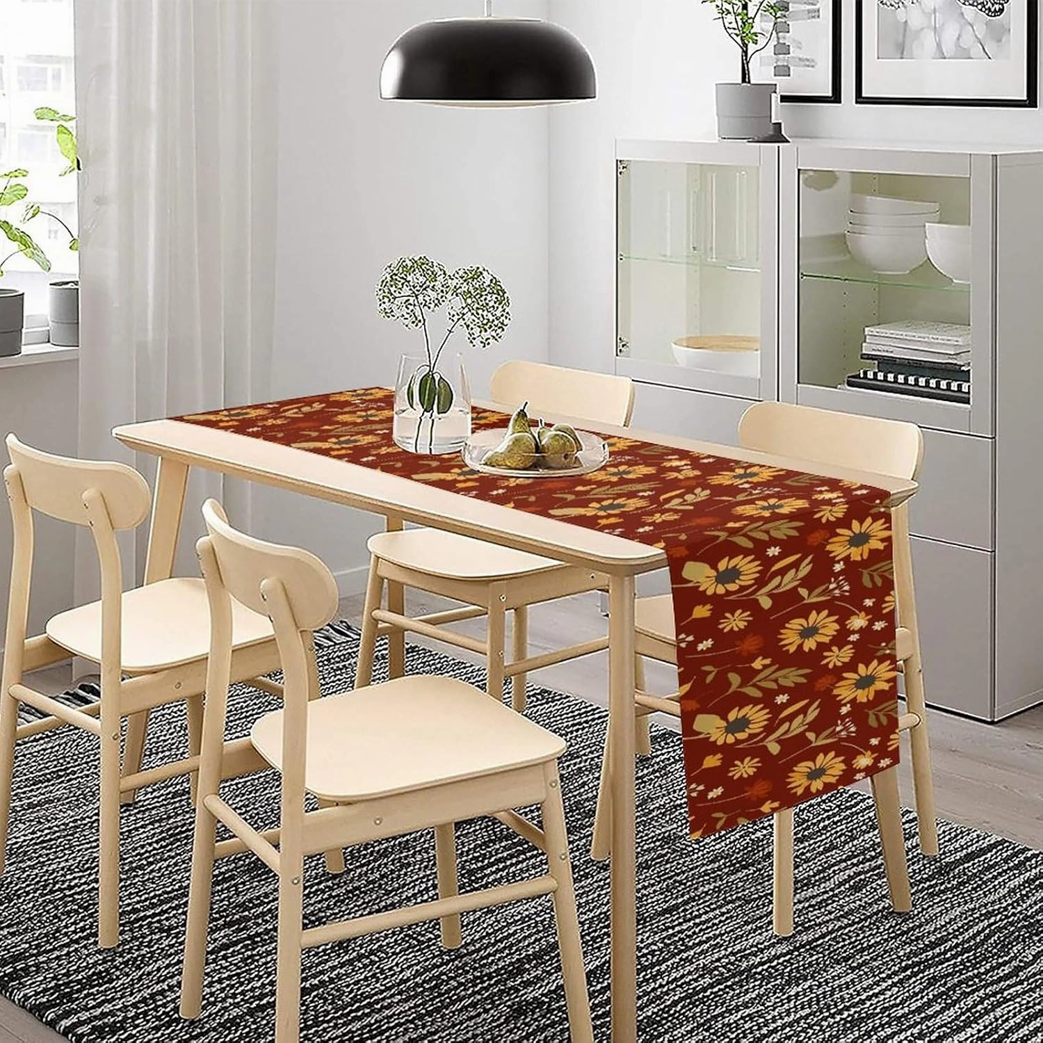 Sunflower Eucalyptus Summer Table Runner, Spring Fall Kitchen Dining Table Decoration for Home Party 13x60Inch