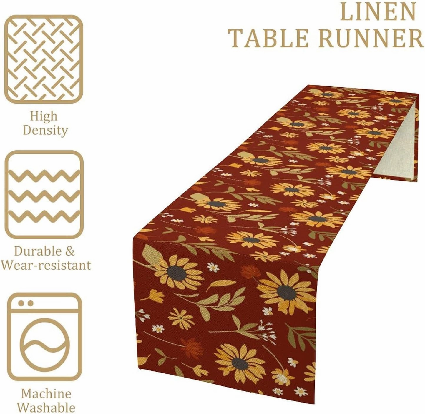 Sunflower Eucalyptus Summer Table Runner, Spring Fall Kitchen Dining Table Decoration for Home Party 13x60Inch