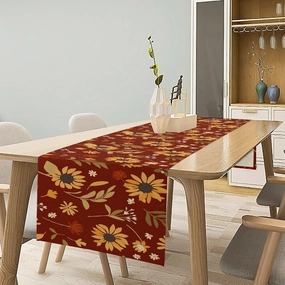 Sunflower Eucalyptus Summer Table Runner, Spring Fall Kitchen Dining Table Decoration for Home Party 13x60Inch