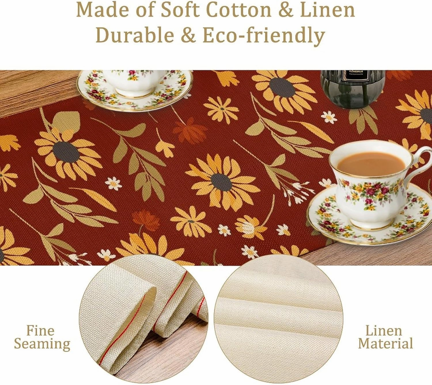 Sunflower Eucalyptus Summer Table Runner, Spring Fall Kitchen Dining Table Decoration for Home Party 13x60Inch