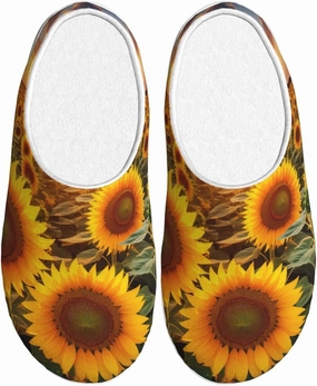 Sunflower With Sunset Slippers With Fluffy Soft Warm For Men, Flannel Slippers Cozy Plush Indoor Outdoor, Size 10-11
