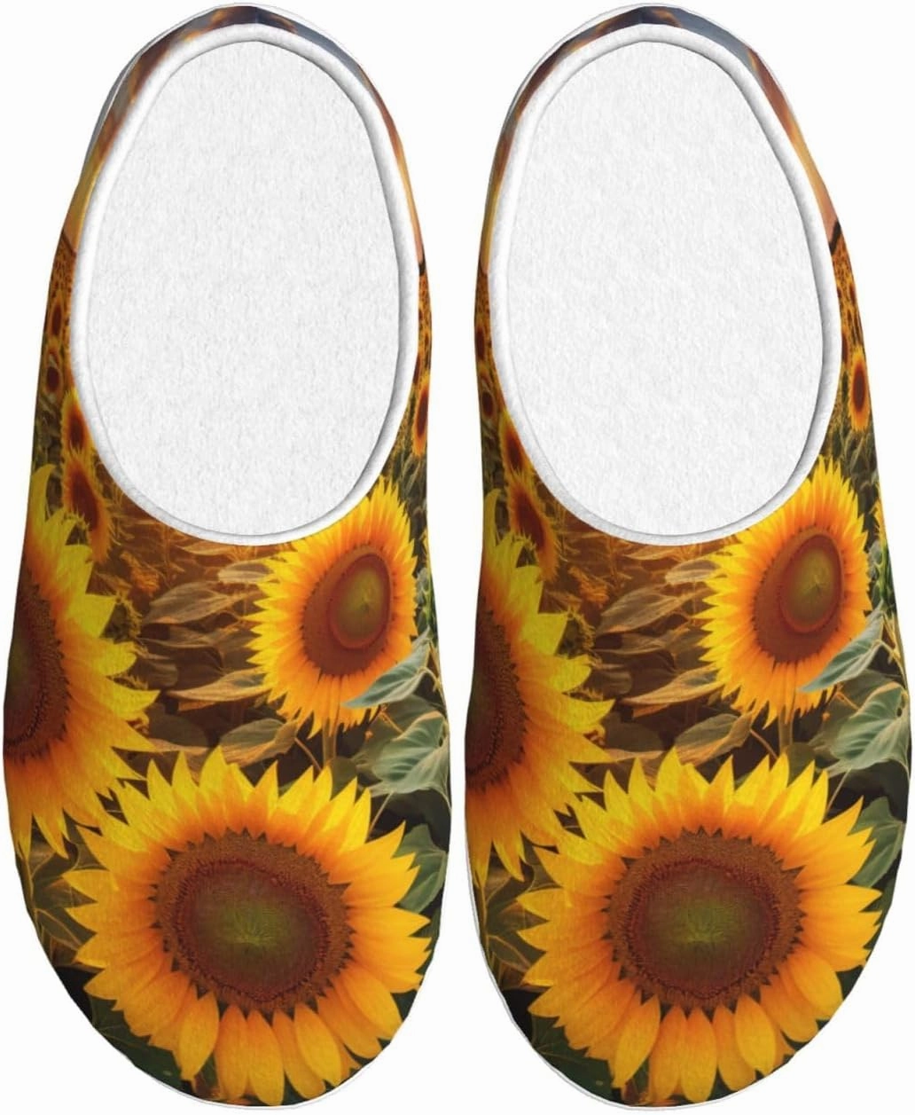 Sunflower With Sunset Slippers With Fluffy Soft Warm For Men, Flannel Slippers Cozy Plush Indoor Outdoor, Size 10-11