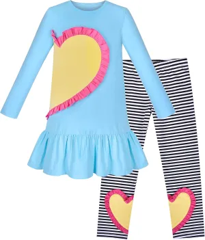Sunny Fashion Girls Outfit Set 2 Piece Cotton Heart Casual Dresss Top Pants