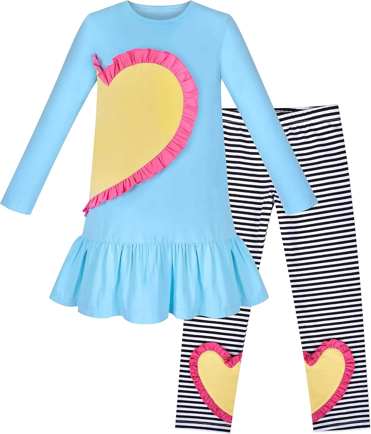 Sunny Fashion Girls Outfit Set 2 Piece Cotton Heart Casual Dresss Top Pants