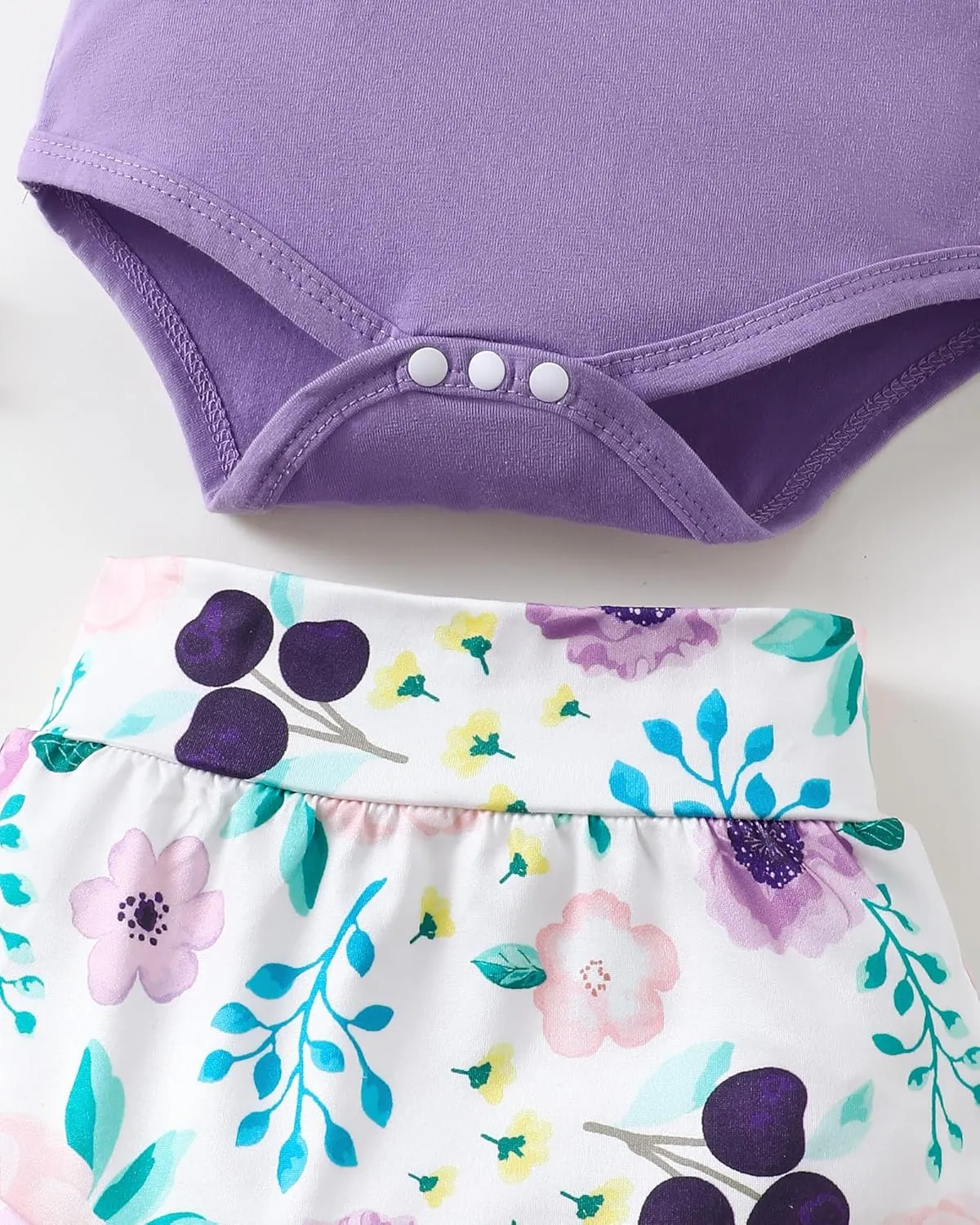SUNNY PIGGY Baby Girl Clothes Infant Newborn Girls Outfit Short Sleeve Romper with Headband 5Pcs Set