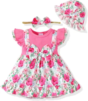 SUNNY PIGGY Baby Girl Clothes Newborn Infant Dress Outfit 0 3 6 9 12 18 24 Months Skirt Set Headband Hat